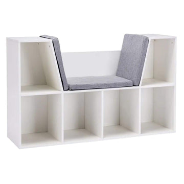 HOMCOM 6-Cubby Kids Bookcase with Reading Nook and Cushion, White