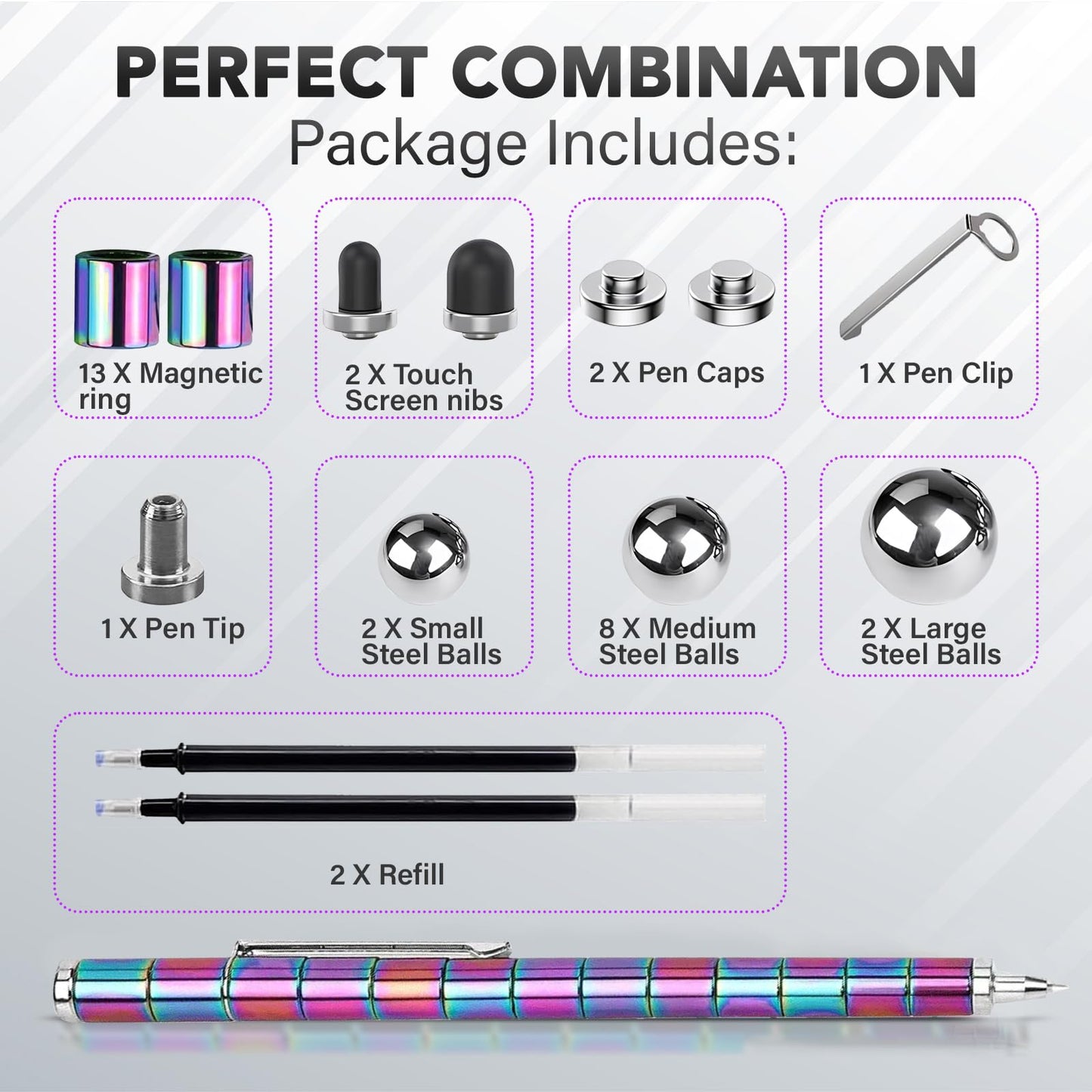 Magnetic Fidget Pen - Perfect Writing And Spinner Magnet Toy Combination, Figette Figit Pen With 13 Magnetic Rings, Ideal Office