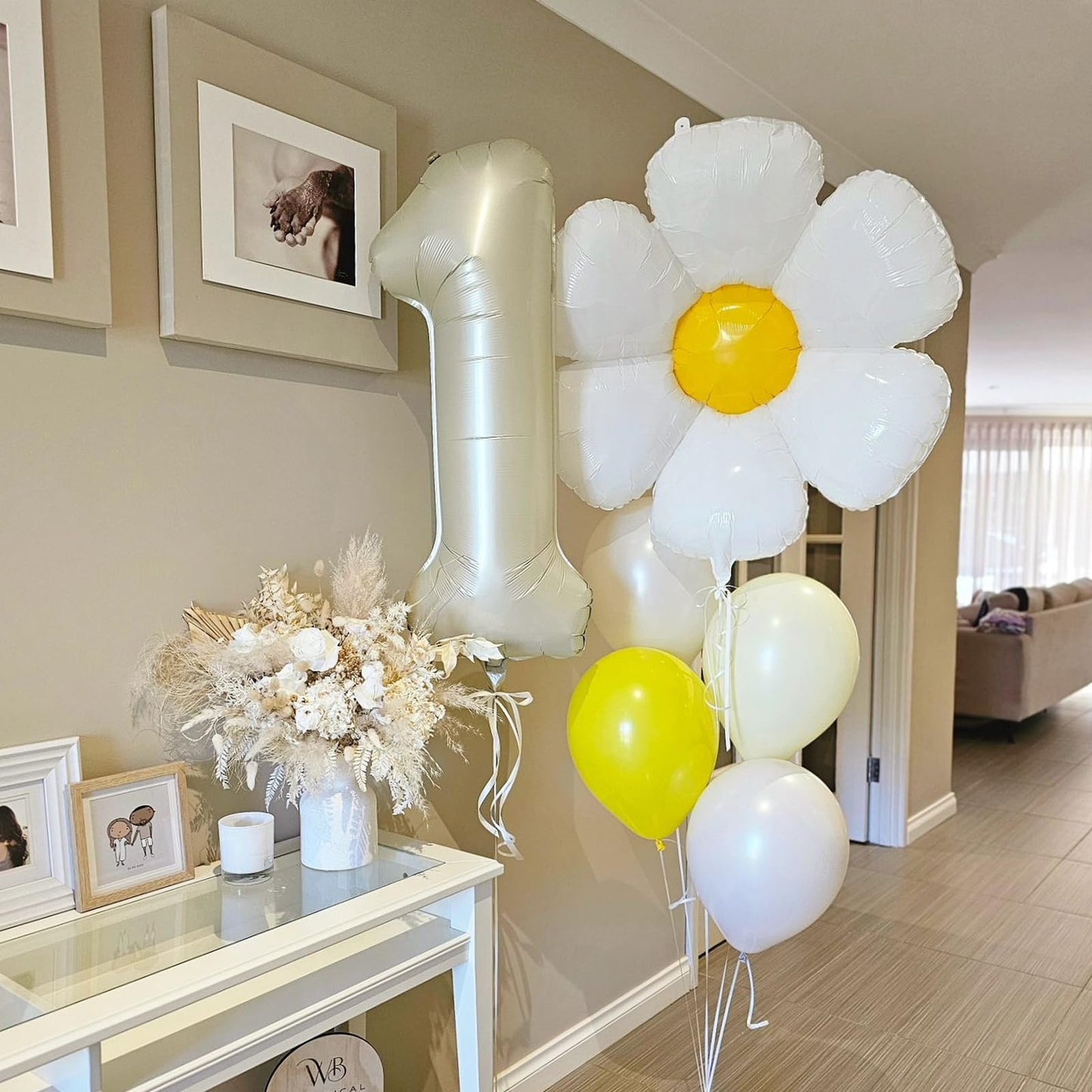 40 Inch Cream Number 1 Balloon, Beige Large 1St Birthday Balloons, Digital 1 Cream White Giant 1 Foil Balloon Helium For 1St Bir