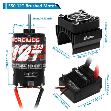 WOAEIUOS 550 Brushed Motor 12T & 80A ESC Brushed Motor ESC & Heatsink Combo for 1/10 RC Truck Car Slash Arrma Granite Senton Typ