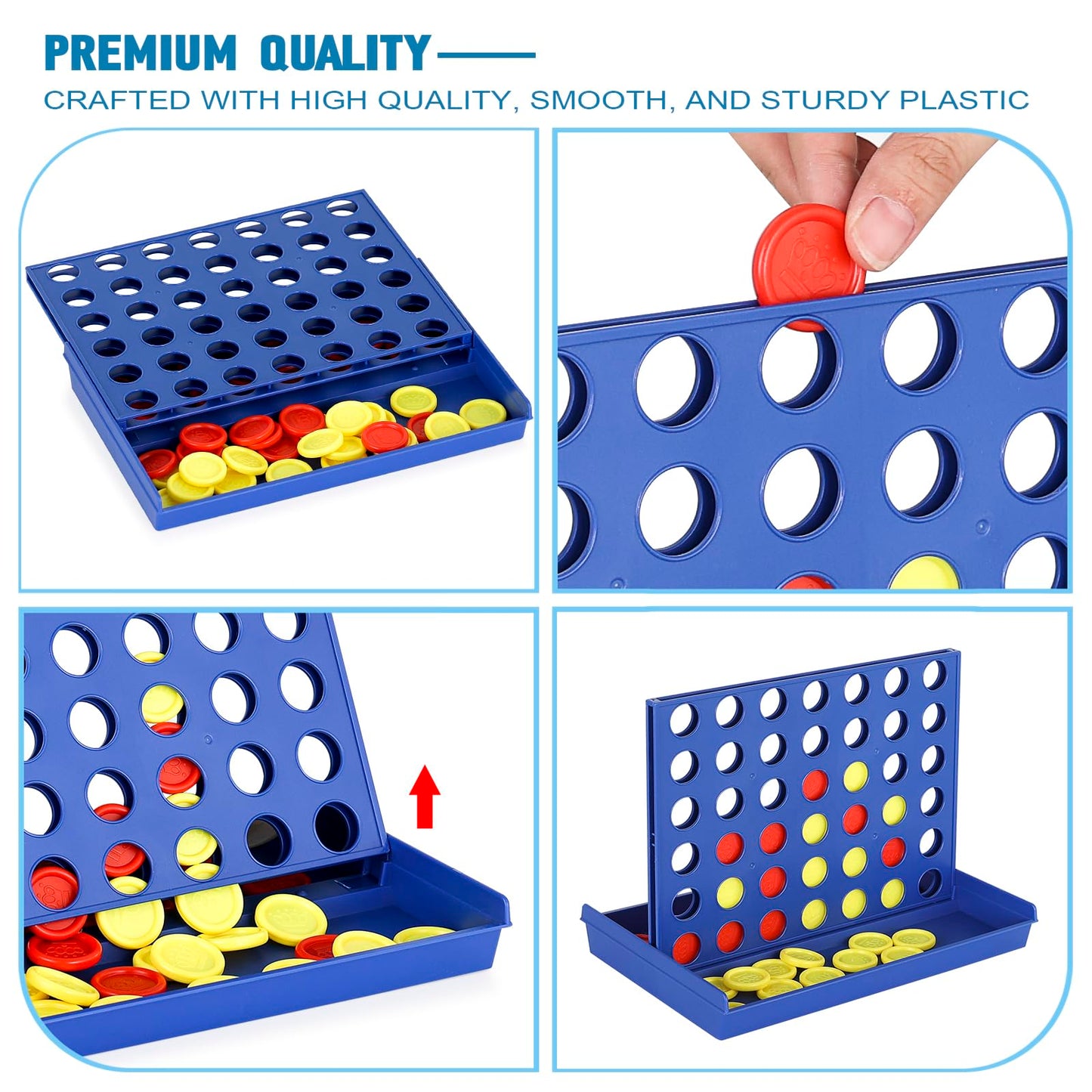 Pedolini 4 in a Row Connect Game - Travel Board Game, Medium Size, 9.4"x6.8", Plastic, Model GBEAR-4ROW-BLUE