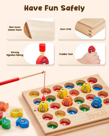 Joycat Wooden Magnetic Fishing Game For Toddlers, Alphabet Educational Color Sorting Games Puzzle, Fine Motor Skills Toy With Letters, Preschool Learning Abc Toys Gift For Kids 3 4 5 Years Old