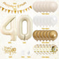 40Th Birthday Decorations Sand White Gold,40Th Birthday Balloons Beige Gold,Happy 40Th Birthday Banner With Cake Toppers Number