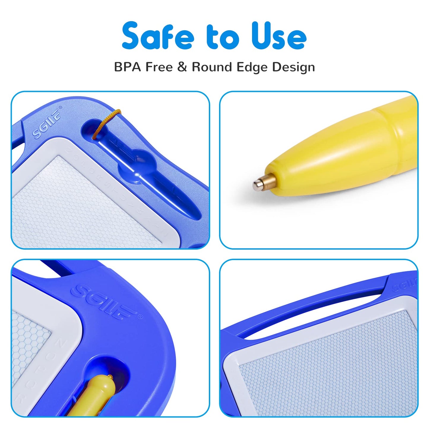 SGILE Magnetic Drawing Board for Kids, Blue, 10"W x 7.1"H, Erasable Doodle Pad with Magnet Pen & Stamps, Educational Travel Toy