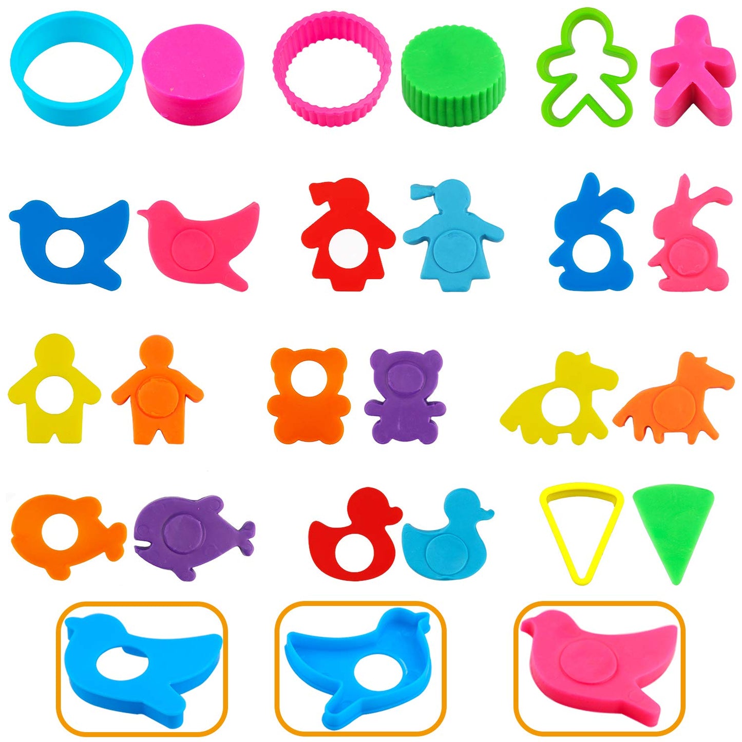 FRIMOONY Plastic Dough Tools for Kids, with Capital Letters, Cookie Cutters, Stamps, Multi-Color, 61 Pieces