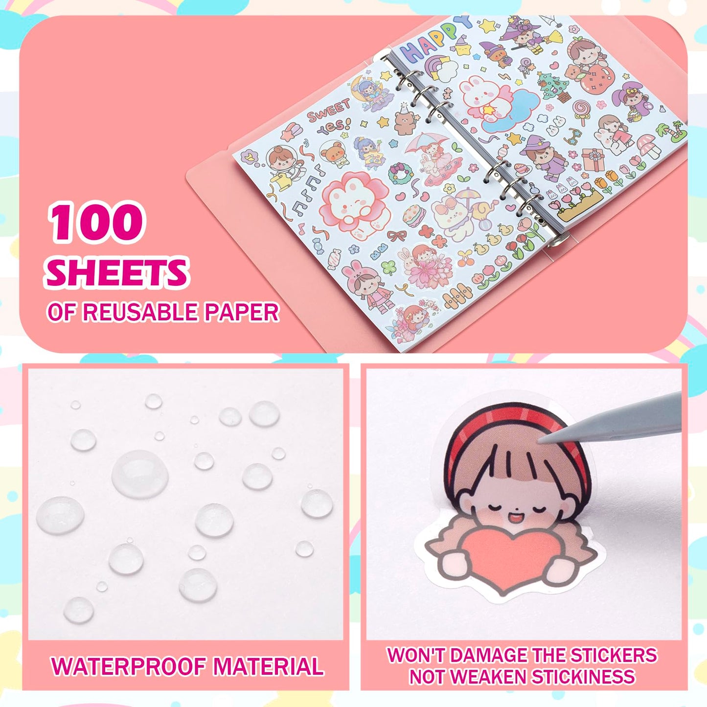 Sunezlgo Reusable Sticker Album With 100 Sheets, Collecting Book With Pockets, A5