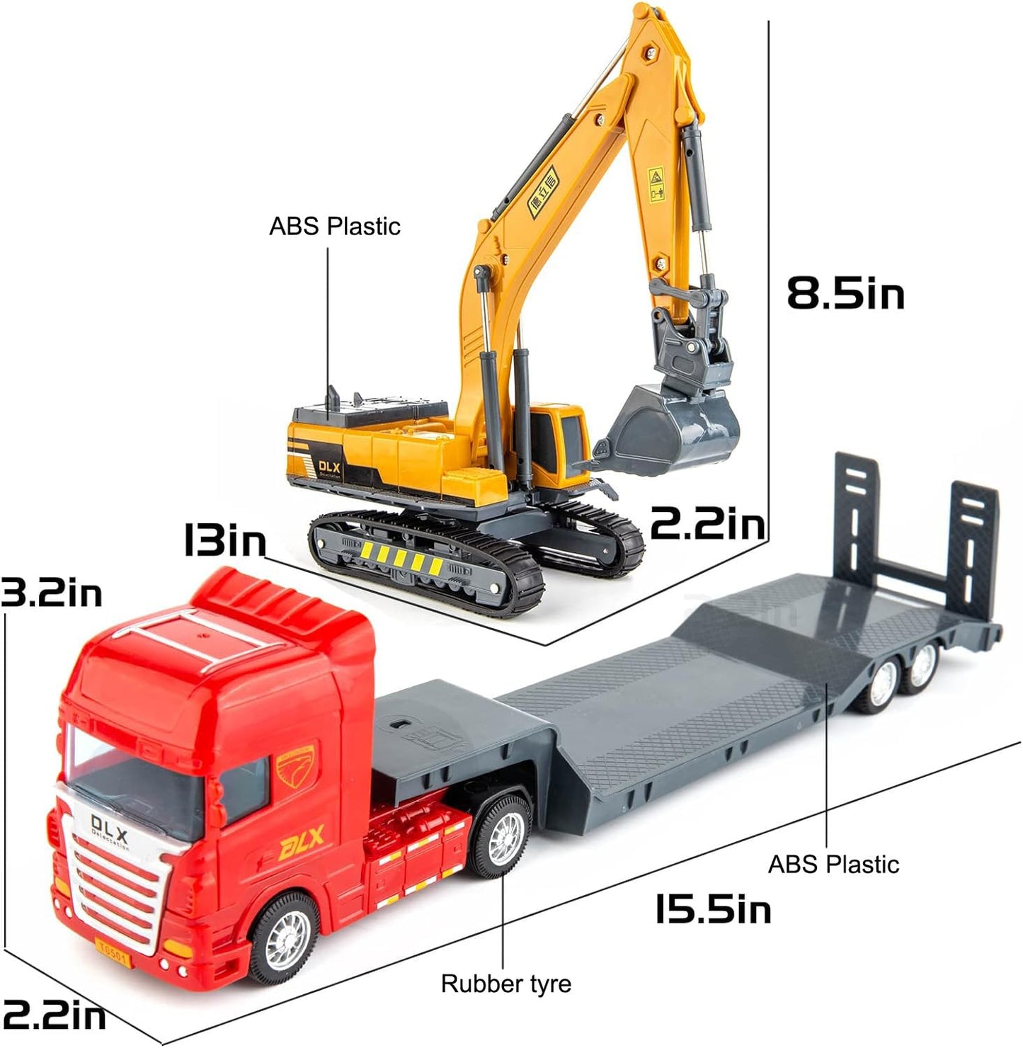 TGRCM-CZ Flatbed Truck Toy with Excavator Tractor-Push and Go Toy Trucks, Construction Trucks for Toddlers,Plastic Toy Truck, Gi
