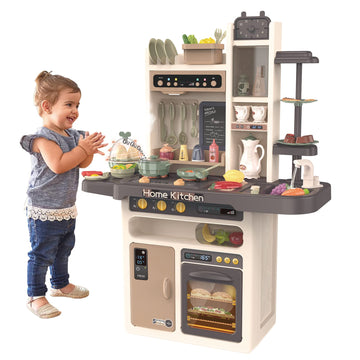 Play Kitchen - Kitchen Playset Pretend Food - Toy Accessories Set w/Real Sounds & Light, Play Sink, Cooking Stove with Steam, 65