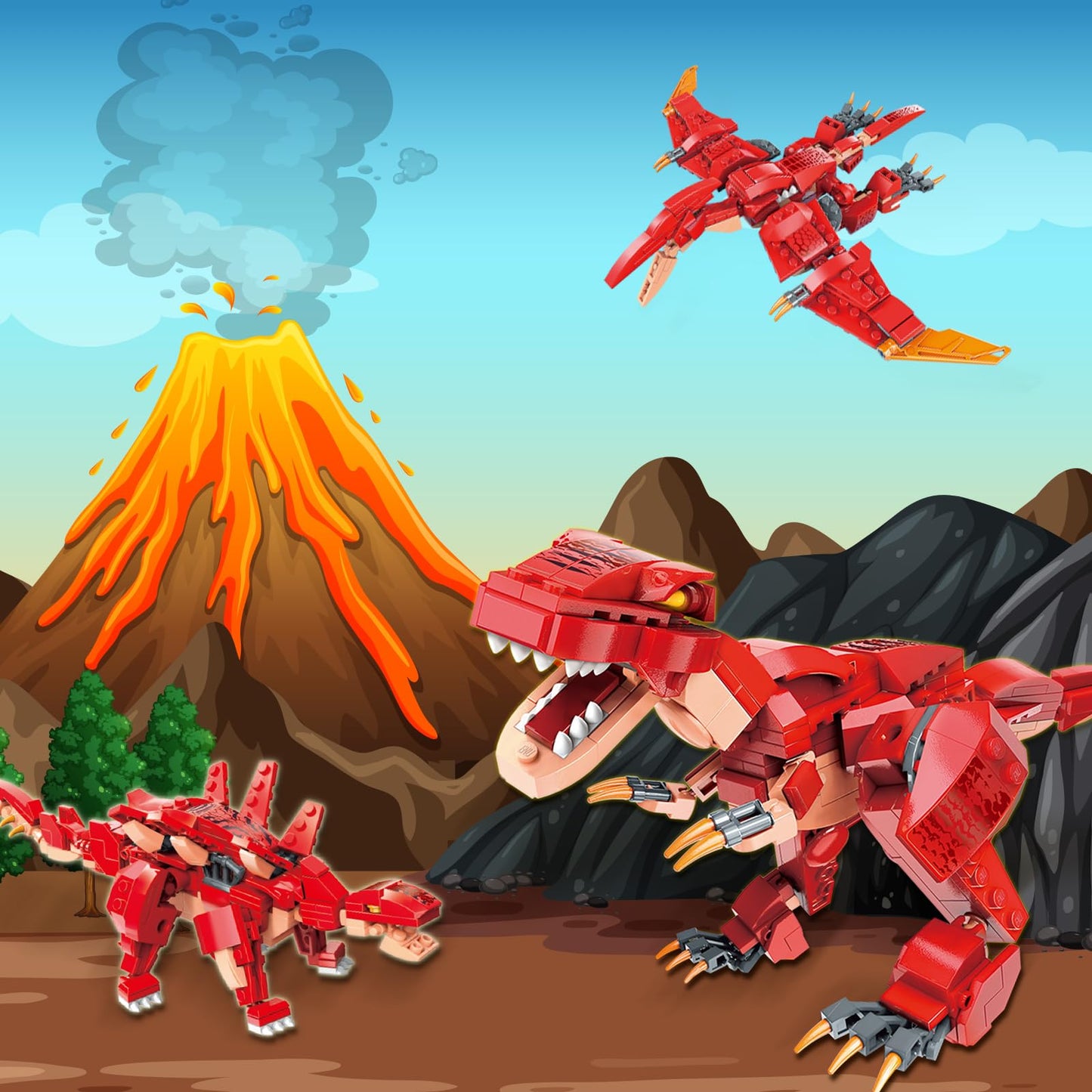 Hsanhe Stem 3 In1 Dinosaurs Building Kits 287Pcs, Toys For Kids Age 6-10 Year Old, Educational Building Sets Best Gifts For Boy 6-10 (Red)