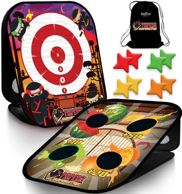 SWOOC Games - Ninja Superstar | 2-in-1 Corn Hole Games for Kids | 5-Second Setup | Ninja Toys for Boys | Bean Bag Toss Game for Kids | Cornhole Game Set Outdoor | Outdoor Toys | tossing Star