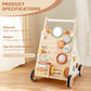 Pithfor Wooden Baby Walker, Baby Push Walker With Activity Center For Girls Boys, Push Walker Toys For Babies Learning To Walk,