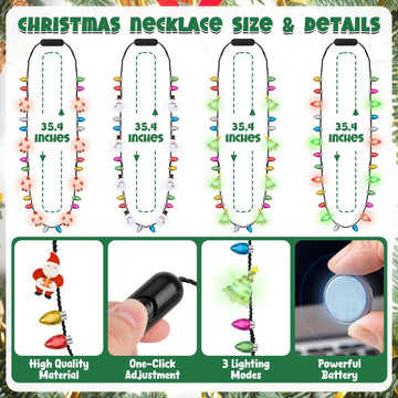 24PCS Christmas Party Supplies, Colorful Light Up Christmas Necklace, Christmas Accessories Santa Claus Bulbs, 3 Modes Christmas