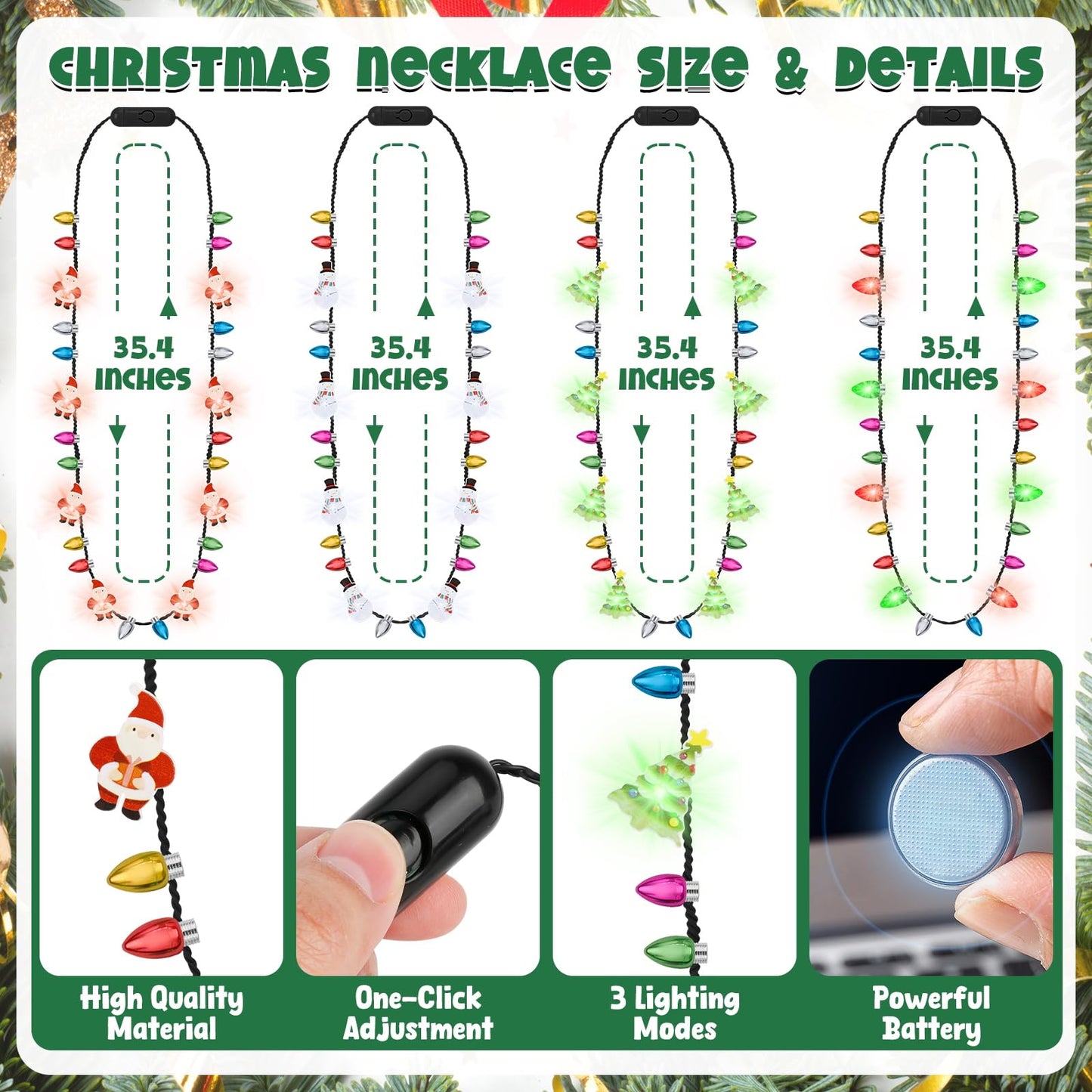 Christmas Party Favors, 8PCS Christmas Light Necklace, Christmas Accessories Colorful Bulbs, 3 Modes Light Up Christmas Necklace