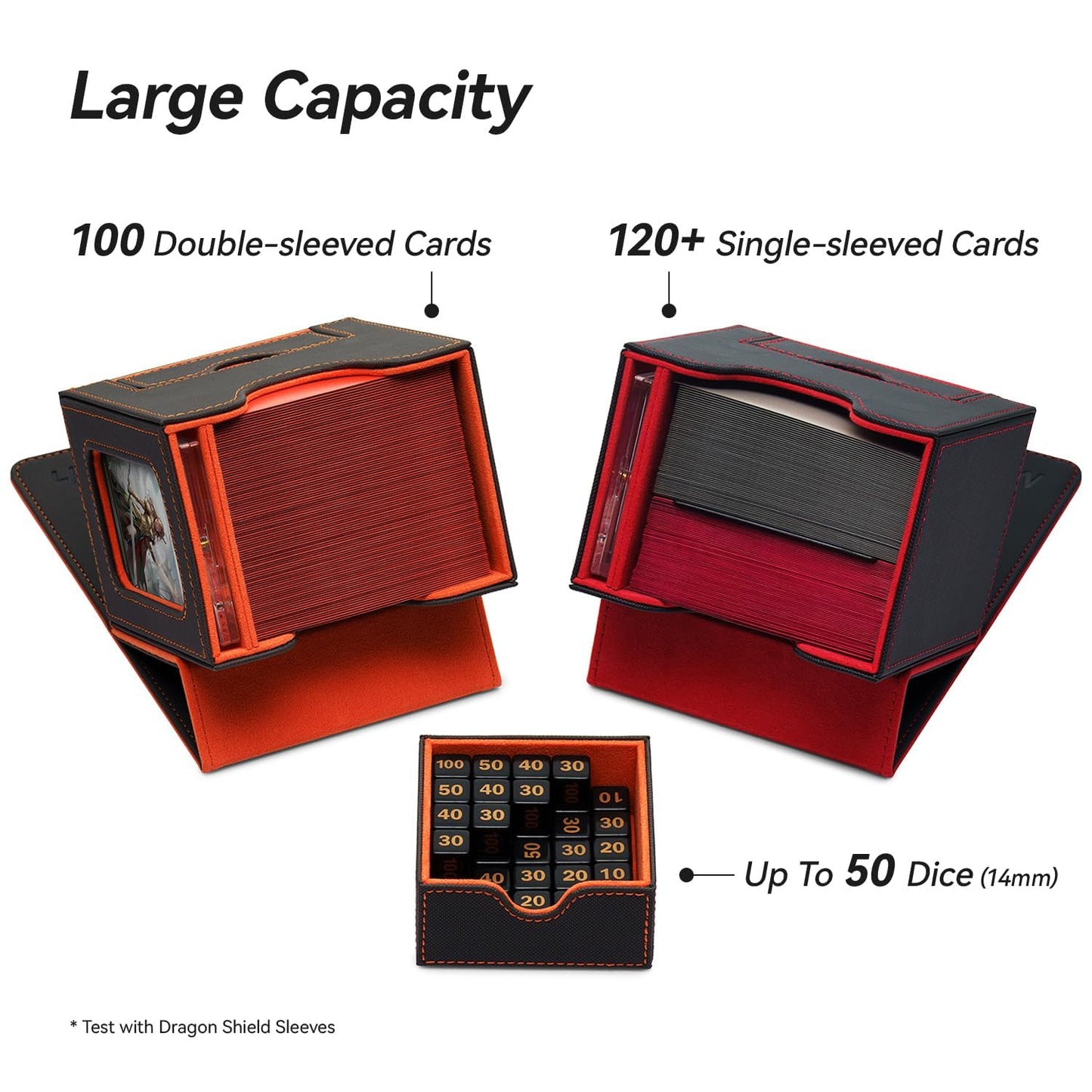 Mage Tech Commander Card Deck Box - Fits 100 Double-Sleeved Cards, 35pt Brick & Dice Tray - Grey/Orange Patented Design