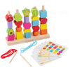 Kidology Montessori 2 In 1 Wooden Beads Sequencing Toy Set, Stacking Blocks, Lacing Beads, & Shape Matching Stacker, Educational