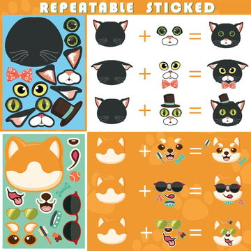 24 Sheets Dog And Cats Make-A-Face Sticker Make Your Own Dogs And Cats Animal Mix And Match Stickers, Games School Activity Rewa