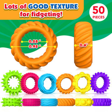 Kids Sensory Toys Fidget Rings: 50 Pack Textured Sensory Rings Stress Toys For Kids With Autism Calming - Bulk Fidgets For Stude
