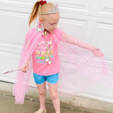 Fedio Princess Cape Set 7 Pieces Girls Princess Cloak With Tiara Crown, Wand For Little Girls Dress Up (Pink)