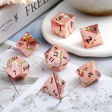 Metal Dice Set D&D, DNDND 7 PCS Flower Metallic DND Dice Set with Grogeous Gift Case for Dungeons and Dragon Tabletop Game (Gold