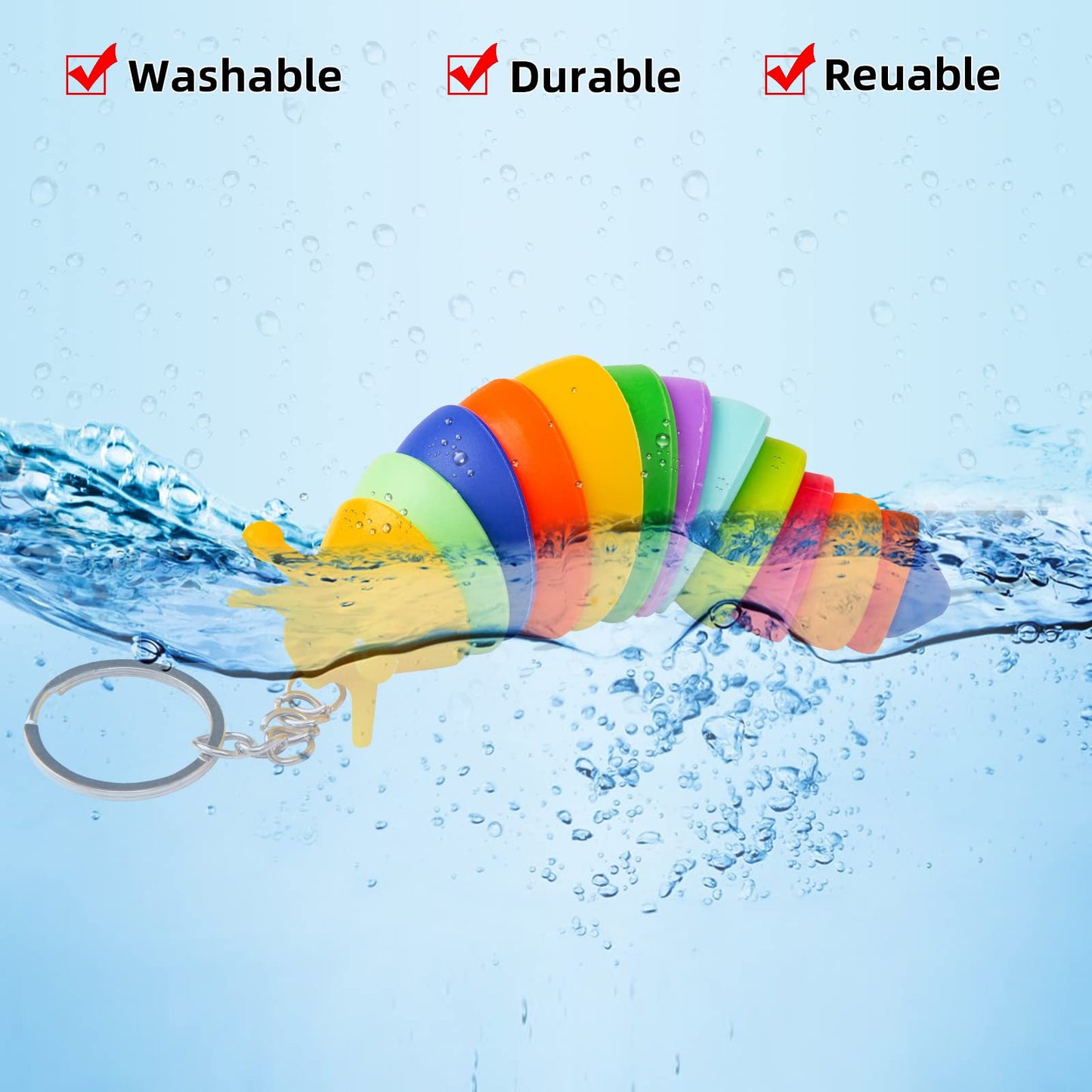 MEIEST Mini Fidget Slug Keychain Toys - 6 PCS Sensory Stress Relief, 3D Articulated Flexible Hand Toy, Random Colors