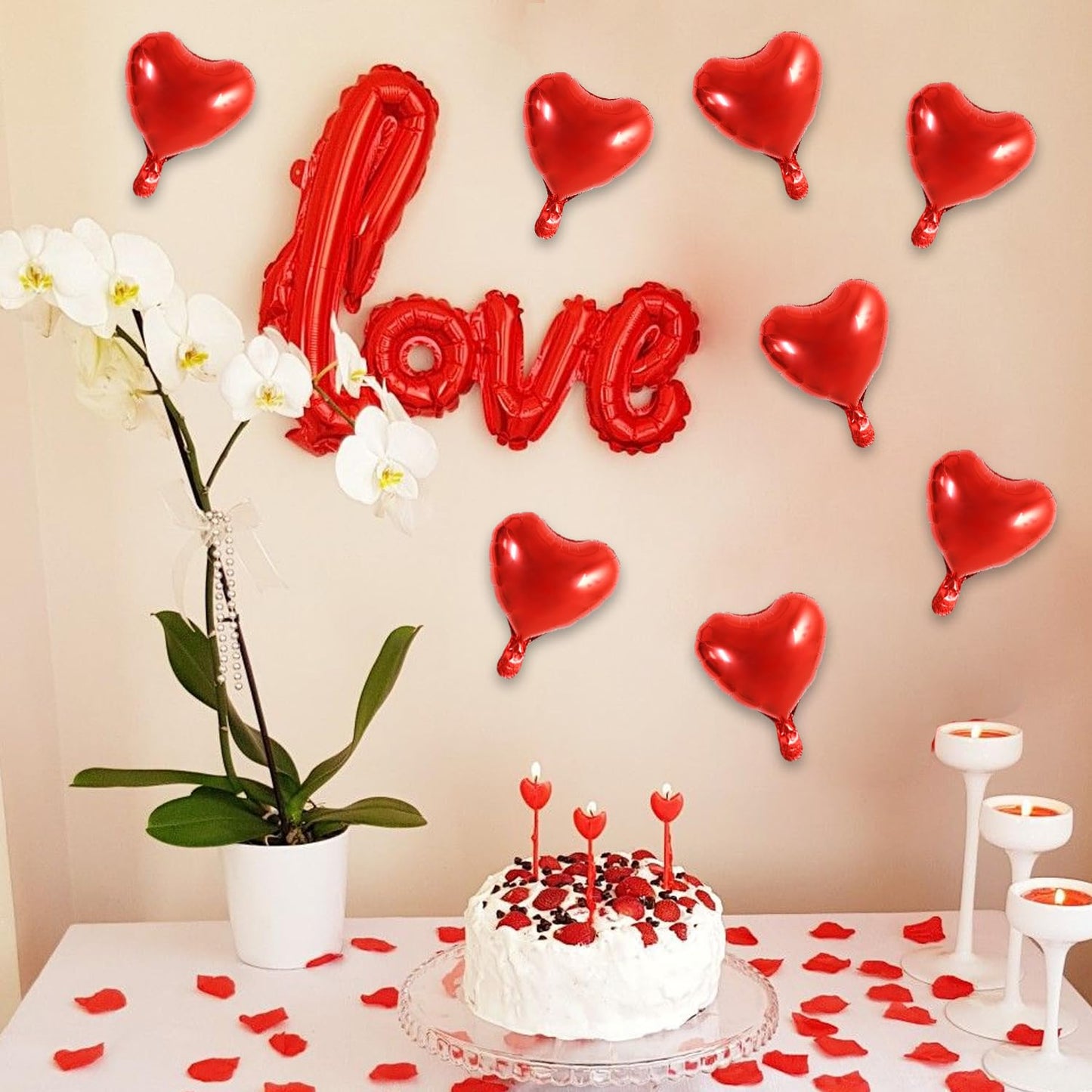 TONIFUL 30Pcs 10 Inch Red Heart Balloons Valentines Day Heart Shape Foil Mylar Balloons Decoration for Romantic Valentines Day