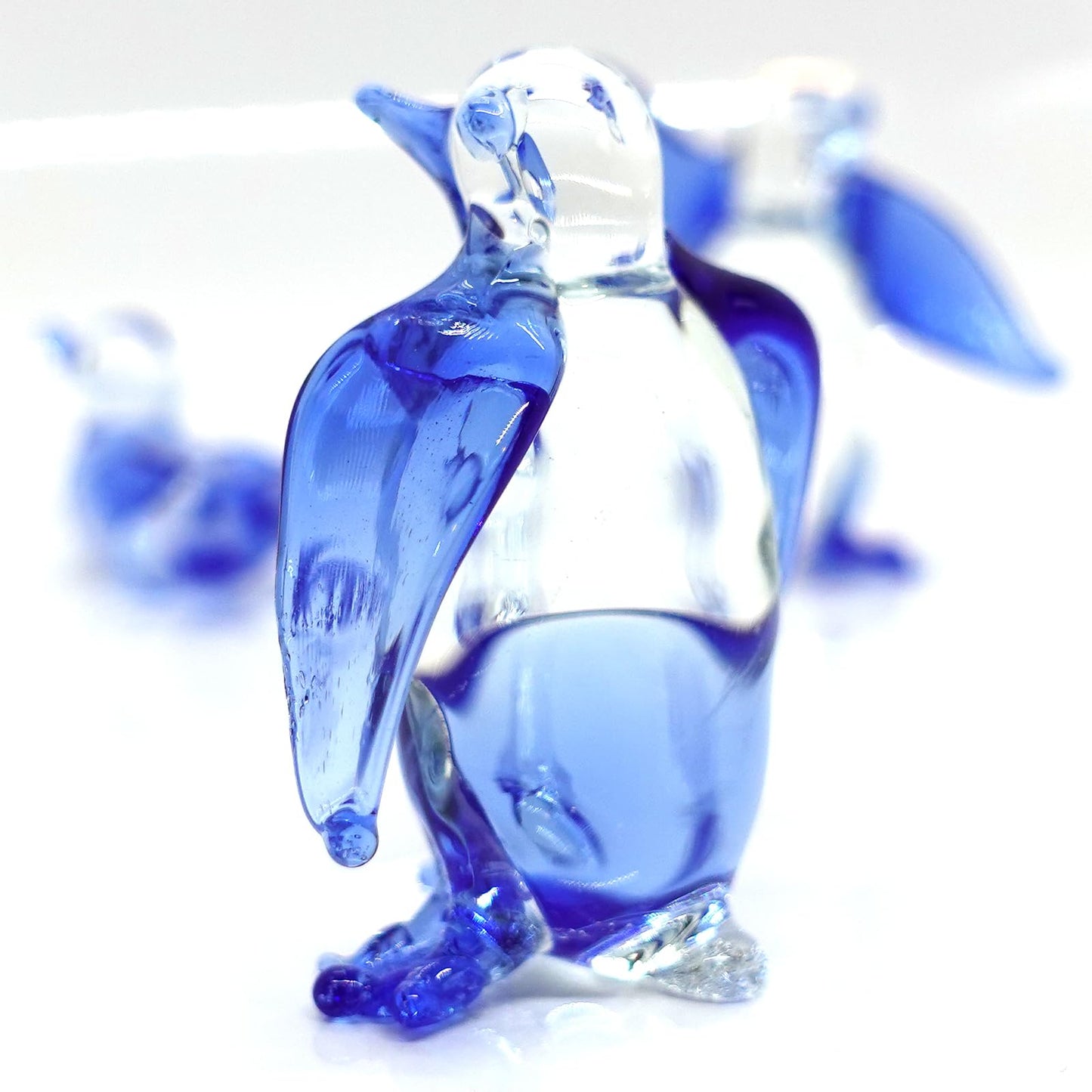Sansukjai Set 3 Penguins Miniature Figurines Animals Hand Blown Glass Art Collectible Gift Decorate (Clear Blue)