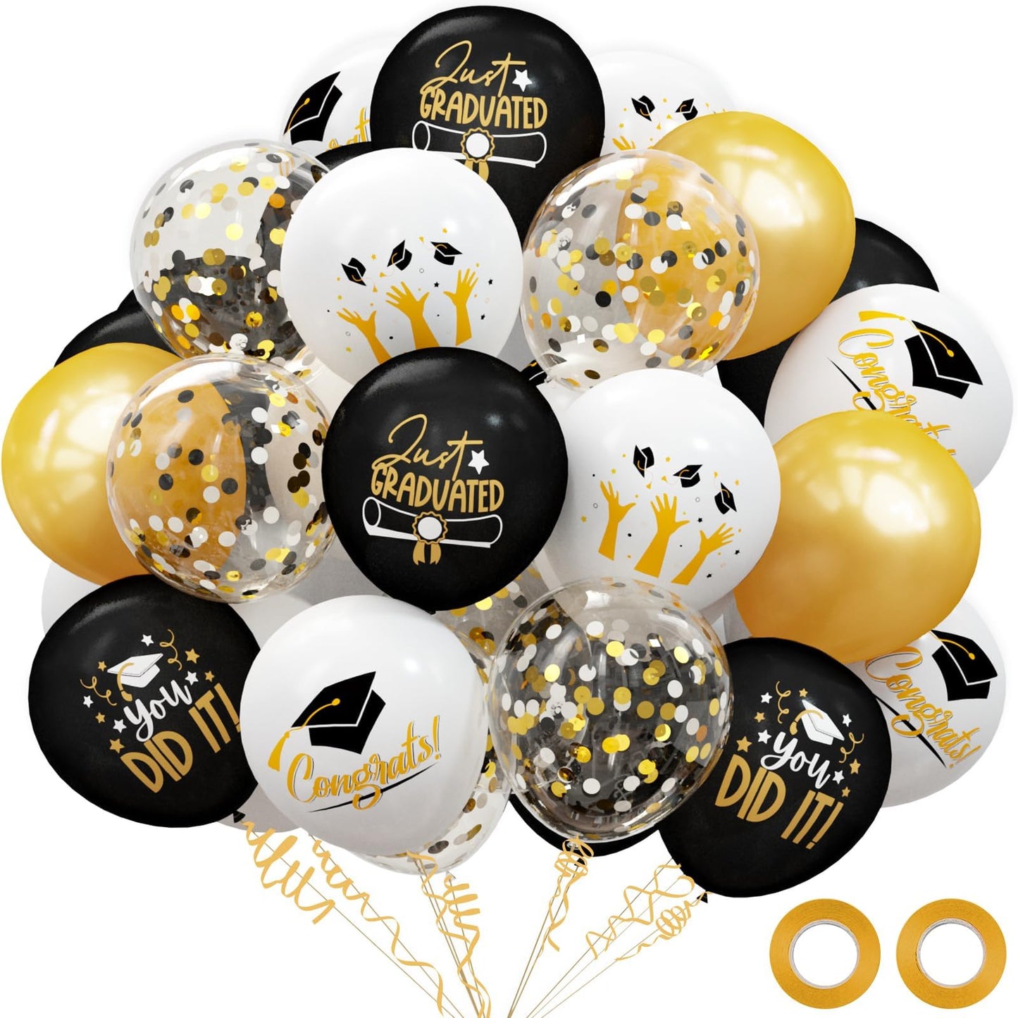 2025 Graduation Party Decorations, 68Pcs Graduation Balloons Black And Gold Graduation Decorations For College High School Class Of 2025 Congrats Grad Party Decor
