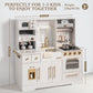 Robud Wooden Play Kitchen Set For Kids, Pretend Toy Kitchen With Ice Maker, Coffee Machine, Oven, Microwave, Cabinet, Utensils,