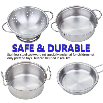 Play Pots and Pans Toys for Kids - Kitchen Playset Pretend Cookware Mini Stainless Steel Cooking Utensils Development Toys for T