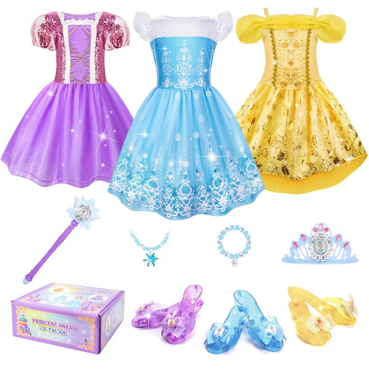 Meland Princess Dress Up For Girls 3-6, Dress Up Clothes For Girls With Princess Shoes Toy, Birthday Gift For Toddlers Girls