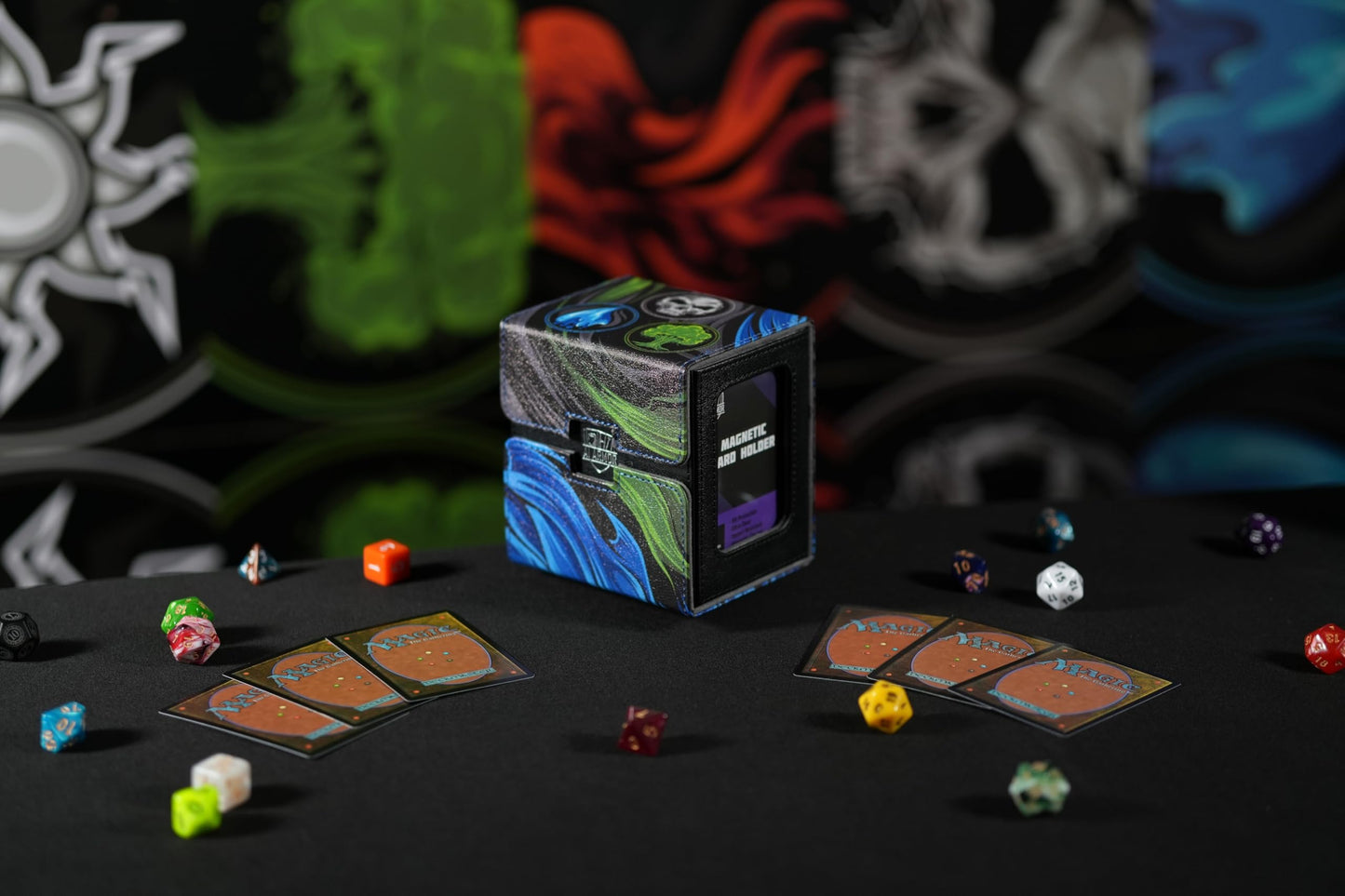 Ai protective covering MTG Commander 100+ Card Custom Art Deck Box With Storage (Blue/Black/Green)