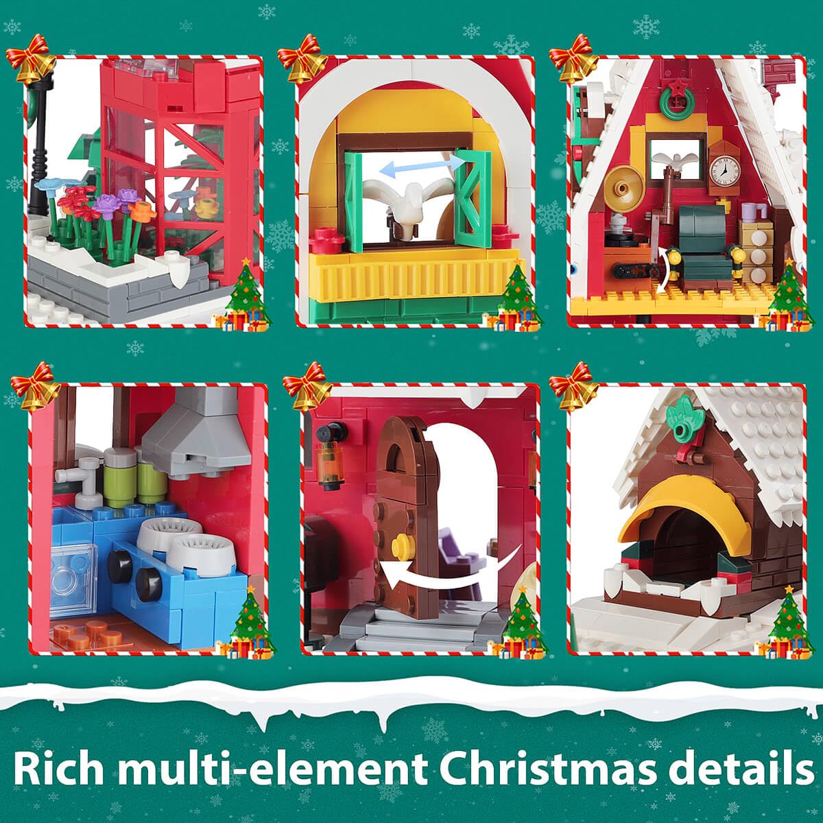 GEVINST Christmas House Building Blocks Set with LED Light, 1301 Pieces, Red Christmas Village House, Advent Calendar Toy for All Ages