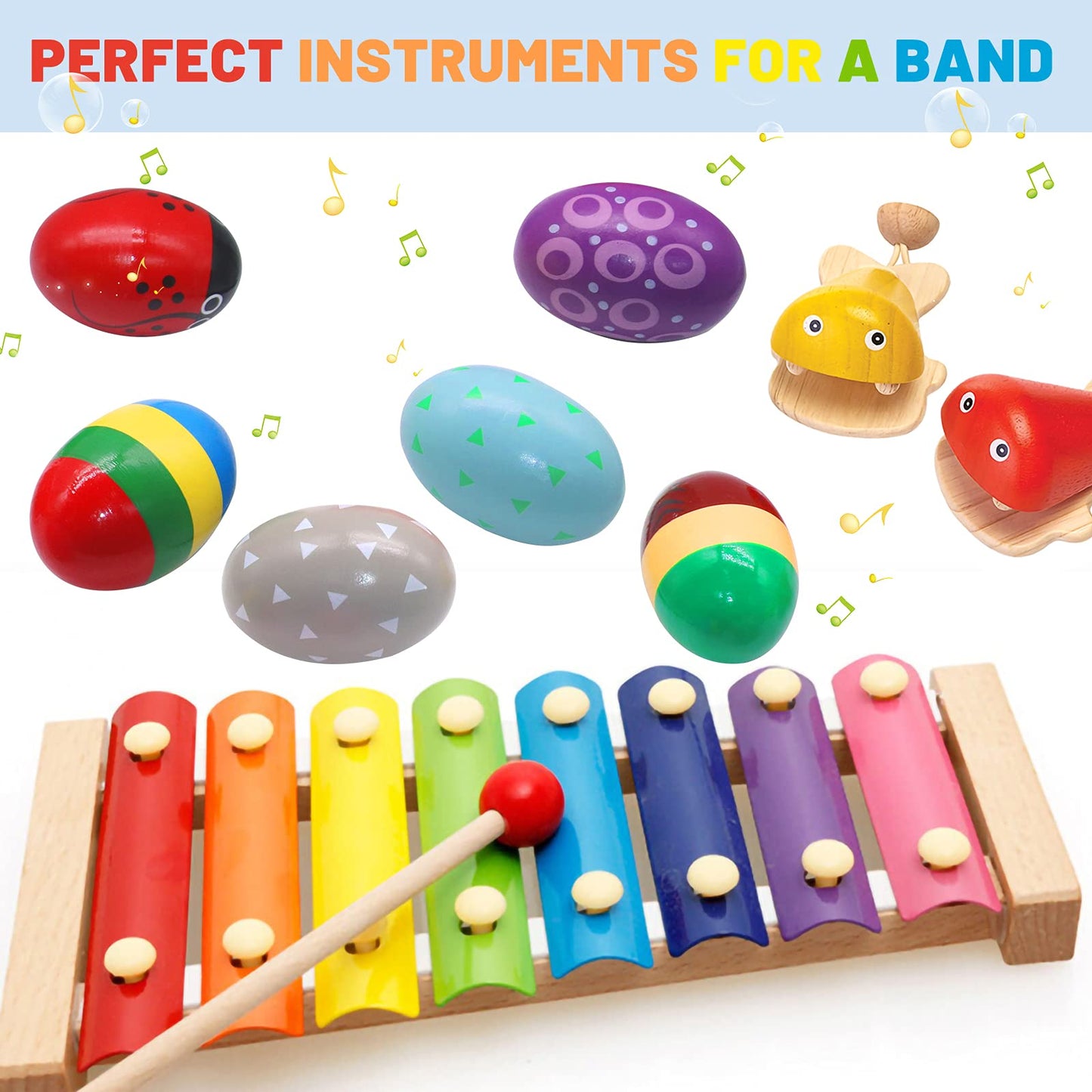 Ehome 12Pcs Wooden Egg Shakers Set Hand Musical Maracas Percussion Instruments Baby Eggs Shaker Prefilled Montessori Toys Birthd