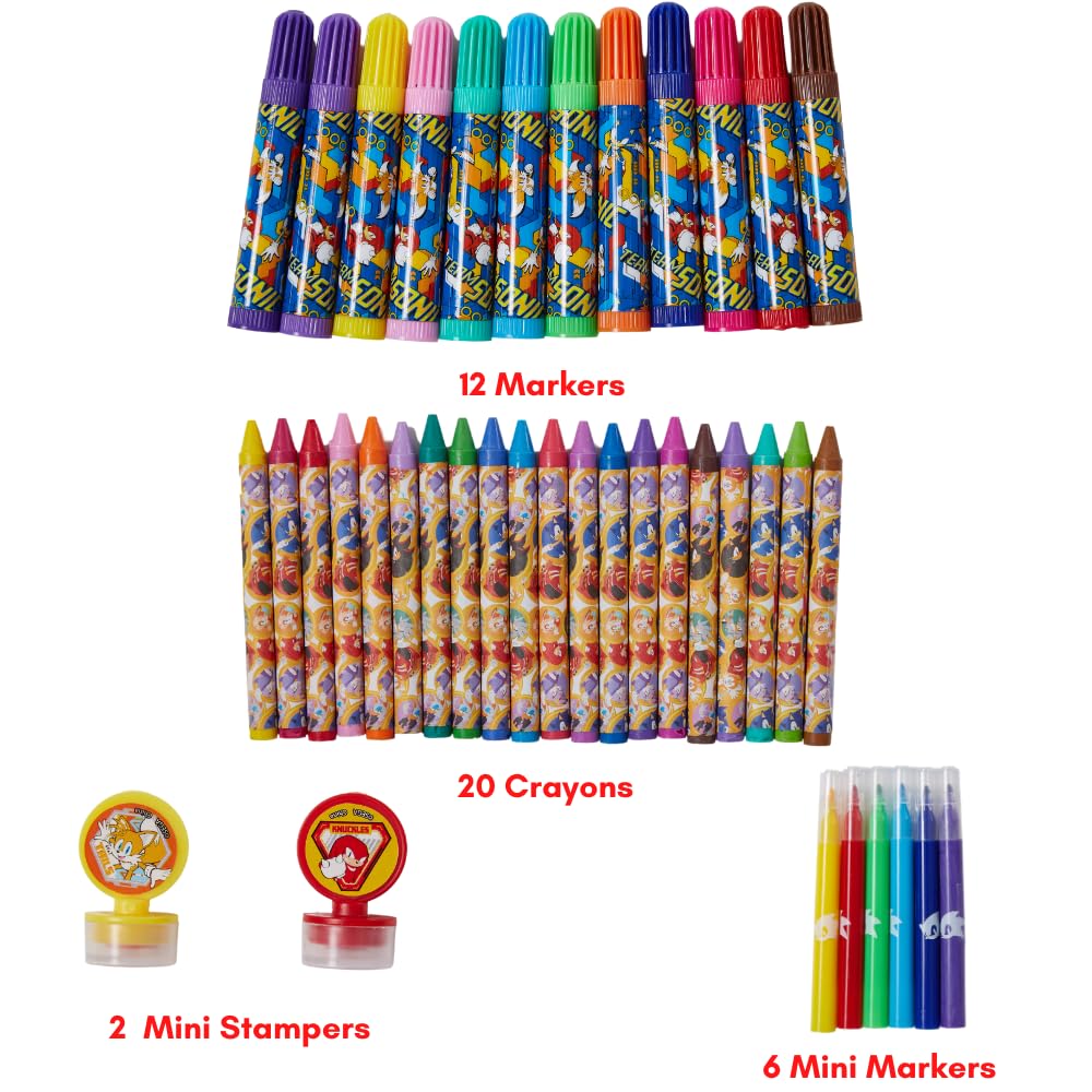 Innovative Designs Sonic The Hedgehog Coloring Art Set For Kids With Stickers And Stampers, 150+ Pieces