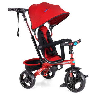 INFANS Kids Tricycle, 4 in 1 Stroll Trike with Adjustable Push Handle, Removable Canopy, Retractable Foot Plate, Lockable Pedal,