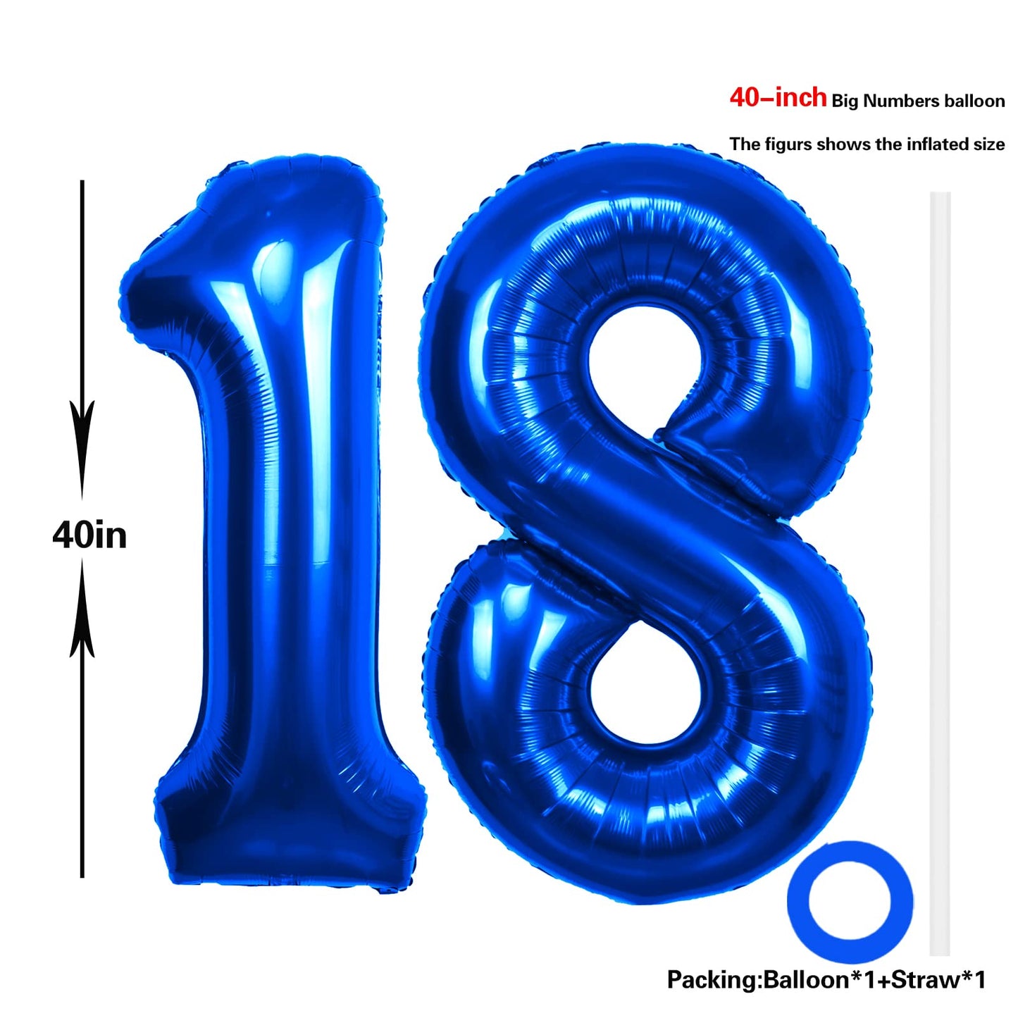 40 Inch Number 18 Balloon Blue Jumbo Giant Big Large Number 18 Foil Mylar Blue Balloons 81Th Birthday Party Anniversary Decorati