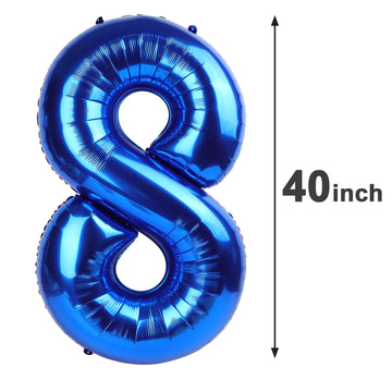 Navy Blue Giant Number 8 Balloon 40 Inch, 8Th Eight Blue Birthday Decorations, Men Women 8 18 28 38 80 88 Birthday Number Balloo