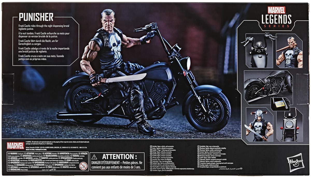 Marvel Legends The Punisher 6-Inch Action Figure with Motorcycle, Black, E86015X0, Includes 7 Accessories, Premium Design