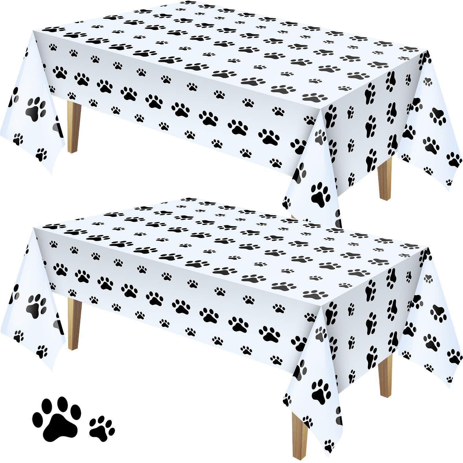 Tatuo 2 Pieces Puppy Paw Print Plastic Tablecloth Disposable Table Cover Puppy Themed Birthday Party Decorations for Dog Party S
