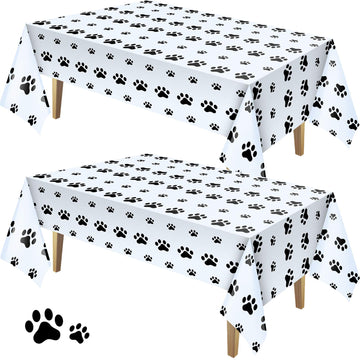 Tatuo 2 Pieces Puppy Paw Print Plastic Tablecloth Disposable Table Cover Puppy Themed Birthday Party Decorations for Dog Party S