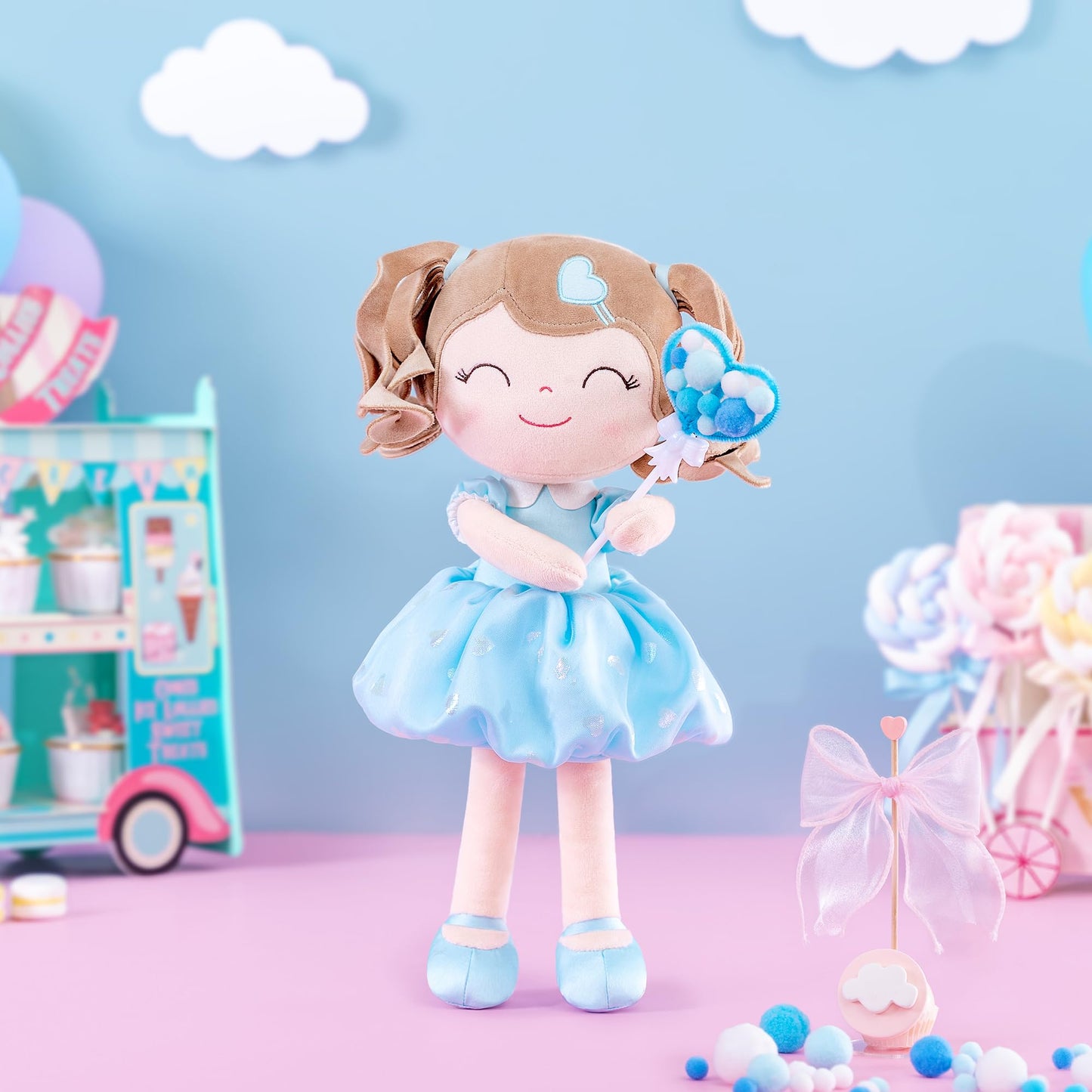 Gloveleya Baby Doll Gifts Plush Curly Girl Toys With Love 16'' Azure