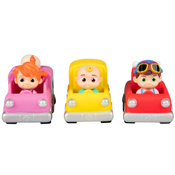 CoComelon 3'' Car Vehicle 3-Pack Toy Vehicle Set - Officially Licensed - JJ, Tomtom & YoYo Character Figures - Christmas Stockin