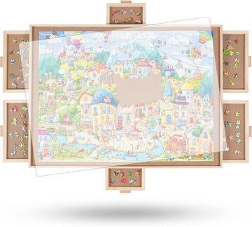 All4Jig 2000 Pieces Rotating Puzzle Board With 6 Drawers And Cover,29.6'X41.3'Portable Wooden Jigsaw Puzzle Table For Adults,Lazy Susan Spinning Puzzle Boards Birthday Gift For Mom