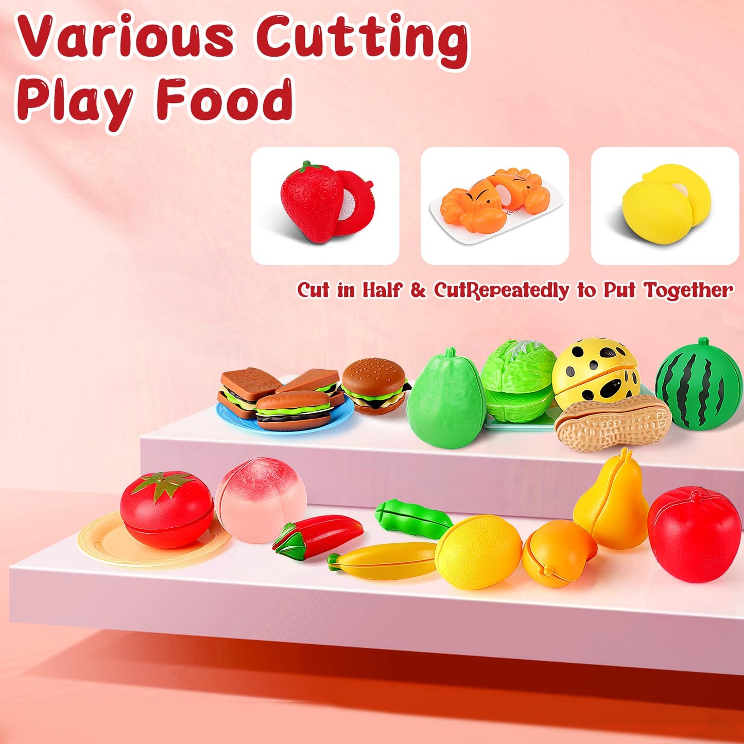FunMission 134 Pcs Toy Kitchen Accessories, Pretend Cooking Toys with BBQ Grill, Pressure Cooker, Kettle, Pots, Pans, Kitchen Pl