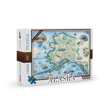 Alaska State Map Cardboard Jigsaw Puzzle - 1000 Pieces, Hand-Illustrated - Educational, Family Activity, Ages 7+, Includes Poste