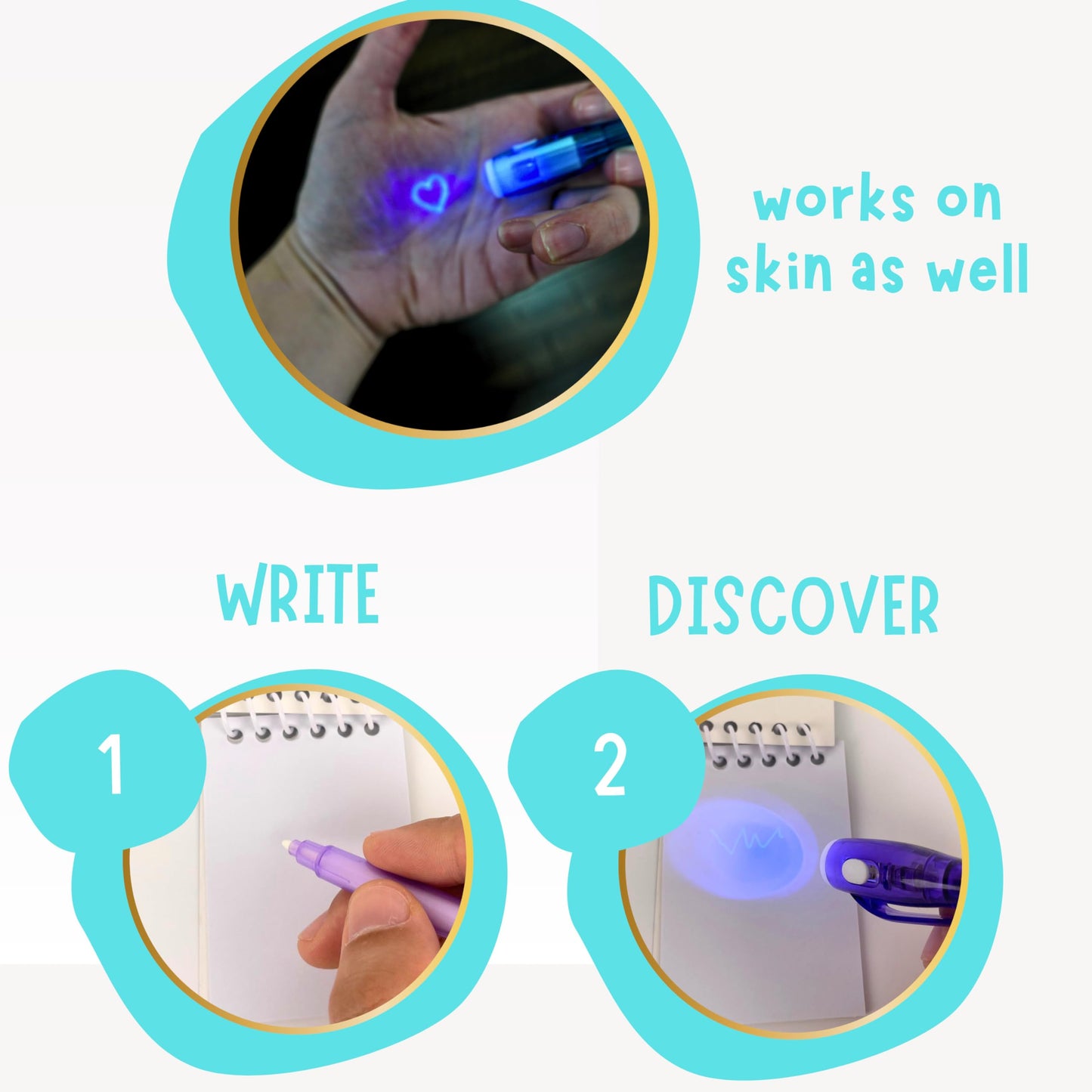 4E's Novelty 12 Invisible Ink Pen with UV Light, 12 Mini Notebook and 12 Colored Goodie Bags - Fun Bulk Party Favors for Kids