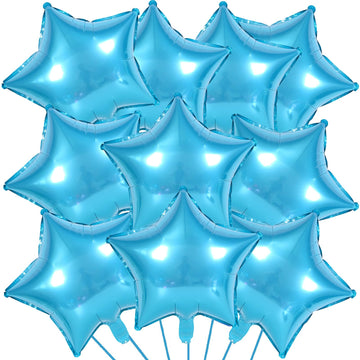 Kalor 18 Inch Light Blue Star Mylar Balloons, 10 Pcs Star Shape Foil Balloon Helium Balloons For Wedding, Baby Shower, Birthday Party Decorations