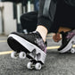 Double-Row Deform Wheel Automatic Walking Shoes Invisible Deformation Roller Skate 2 in 1 Removable Pulley Skates Skating Parkour (Black Powder  US 9.5)
