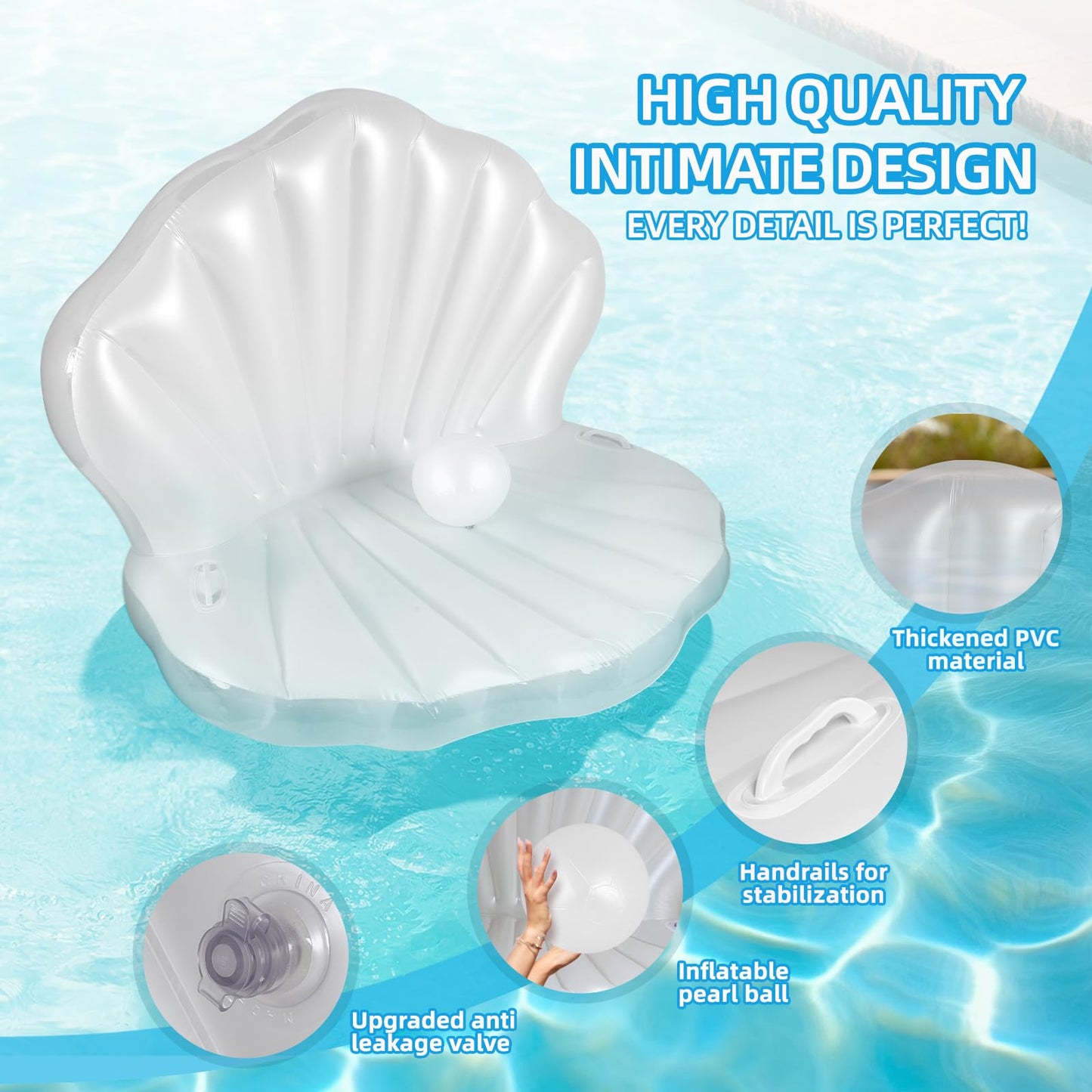 52'' Thickened Inflatable Seashell Pool Float, Giant Pool Floating Raft Chair With Pearl Balls, For Children'S Party, Ocean Them