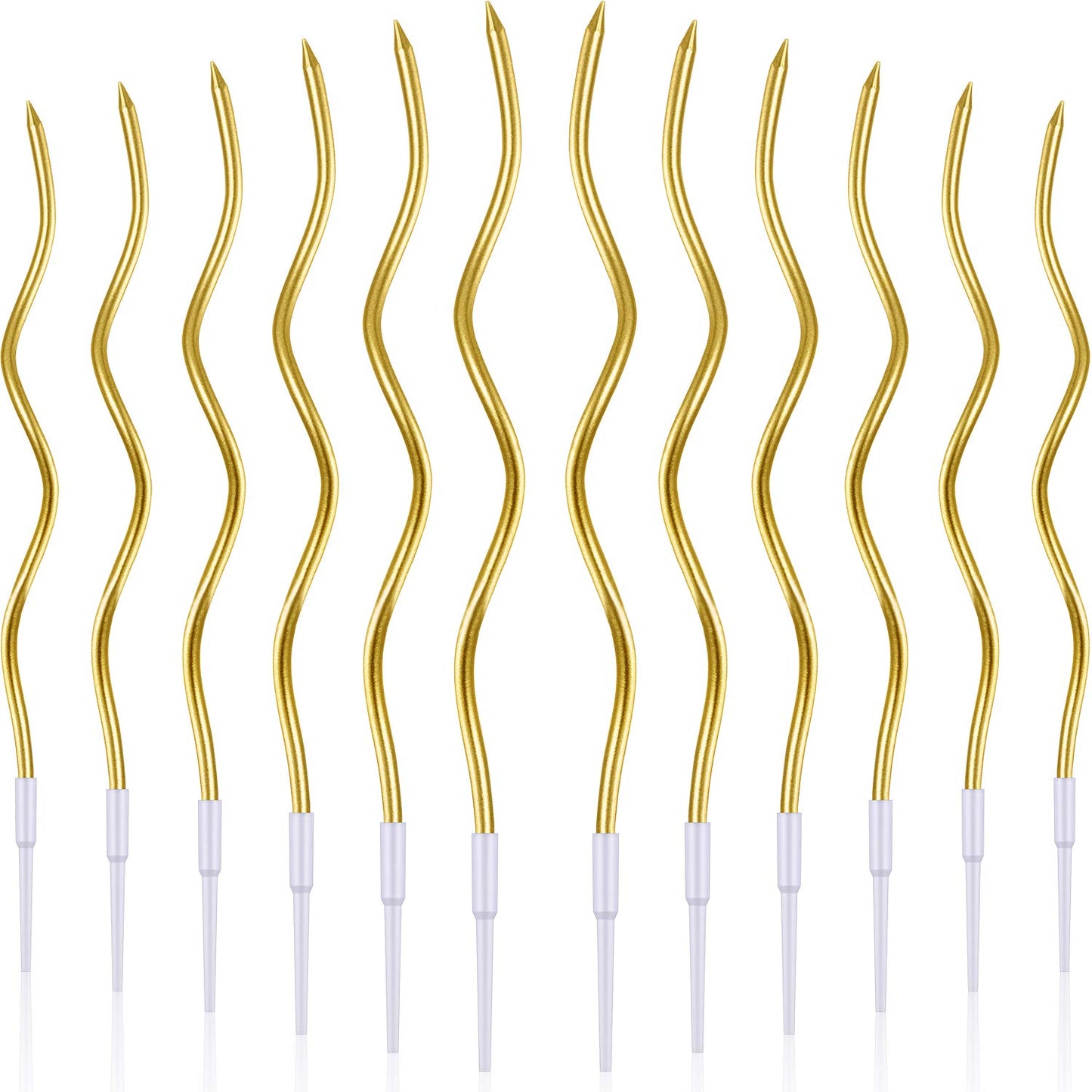 BBTO 12 Pcs Twisted Birthday Candles Spiral Metallic Cupcake Thin Long Cake Candles with Holders for Birthday Wedding Party(Gold